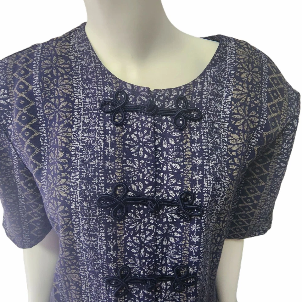 Traje pantalón Karen Kwong vintage tema asiático 2 piezas conjunto cierre rana J&M Richards XL Foto 3 de 4