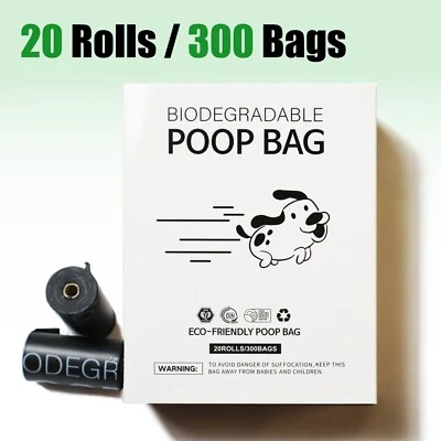 300/675 Biodegradable Dog Poop Bags Scented Black 23x33cm/9x13" Pocketable Rolls