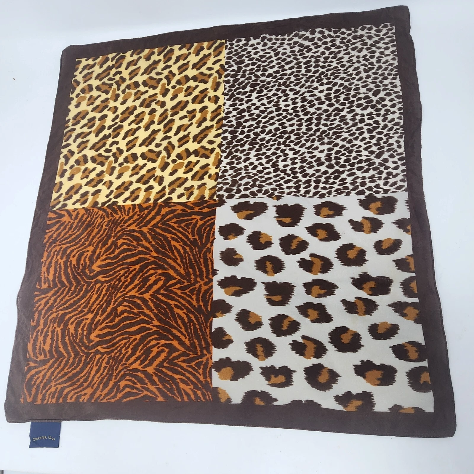Silk Animal Print Scarf Tiger Leopard Cheetah Jaguar Charter Club Italy 18x18