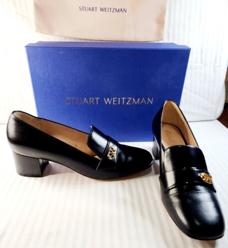 Stuart Weitzman RIELA 50 PELLE PATINATA NERA Piattaforma pompa tacco vitello 38 US 7,5 M - Foto 1 di 12