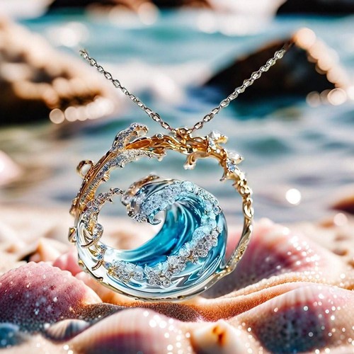 Ocean'S Oath Jewelry Boho Blue Ocean Wave Collana Set-BELLO↑ Orecchini Anelli- - Foto 3 di 13
