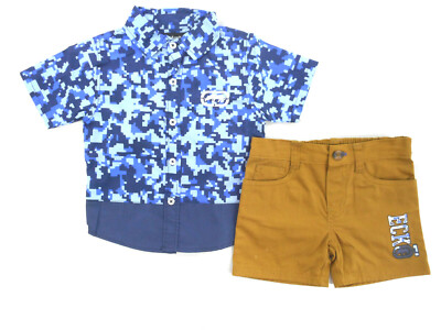 Toddler/Boys Ecko Unltd. $40 S.S. Casual Shirt & Khaki Shorts 2Pc Set Sz 2T - 7