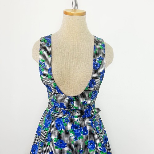 DEADSTOCK 80s 90s Vintage Rose Houndstooth Romper Shortalls Playsuit Play Suit M - Picture 4 of 10