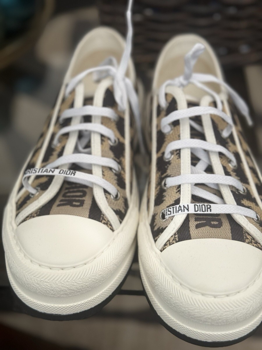 DIOR WALK'N Leopard Mizza Cotton Platform Lace Up Low Top Sneakers