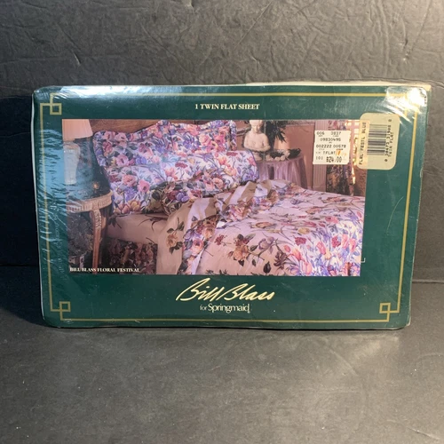 NOS Vintage 80s Springmaid Bill Blass  Floral Festival Print Twin Flat Sheet 200