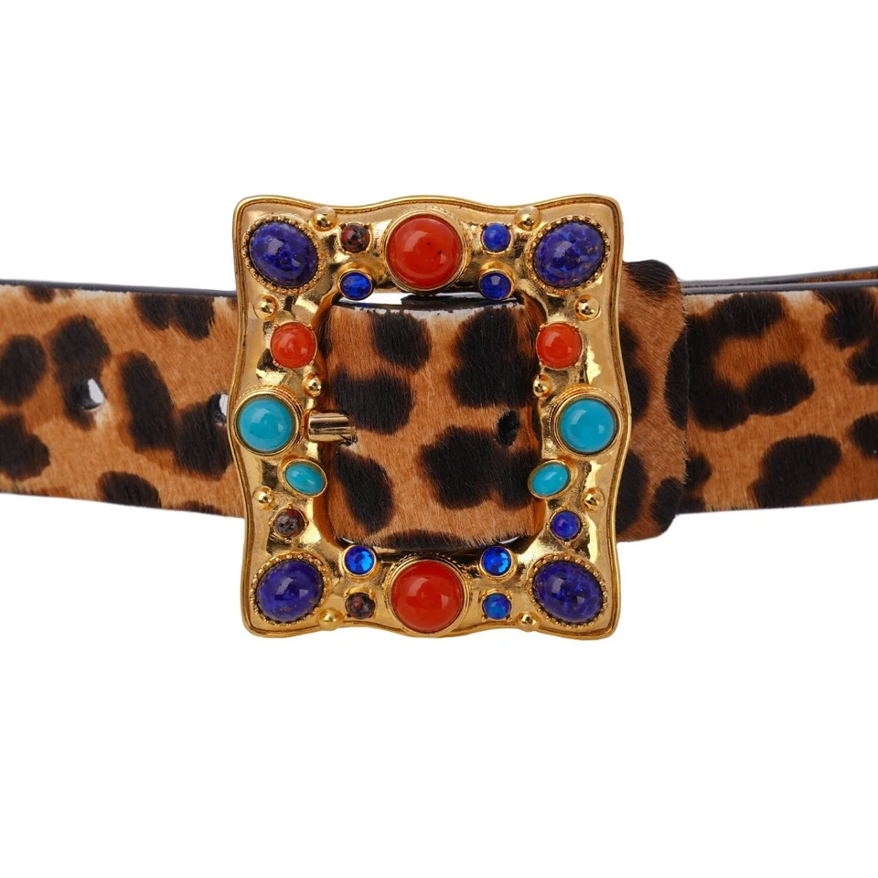 Cinto DOLCE & GABBANA pele de leopardo couro pérola cristal marrom ouro vermelho 90 36 - Imagem 4 de 4