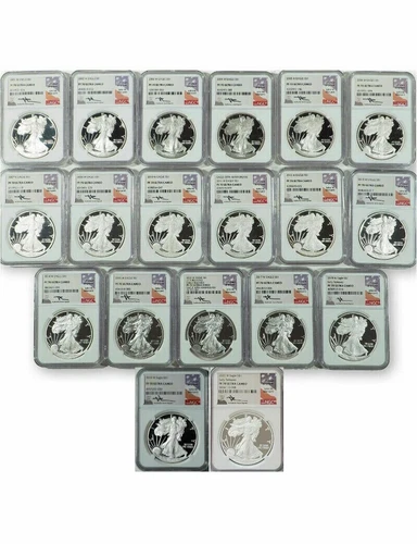 2001-2021 W Silver Eagle Set NGC PF70 Ultra Cameo Mercanti Signed 20 Coin Set!