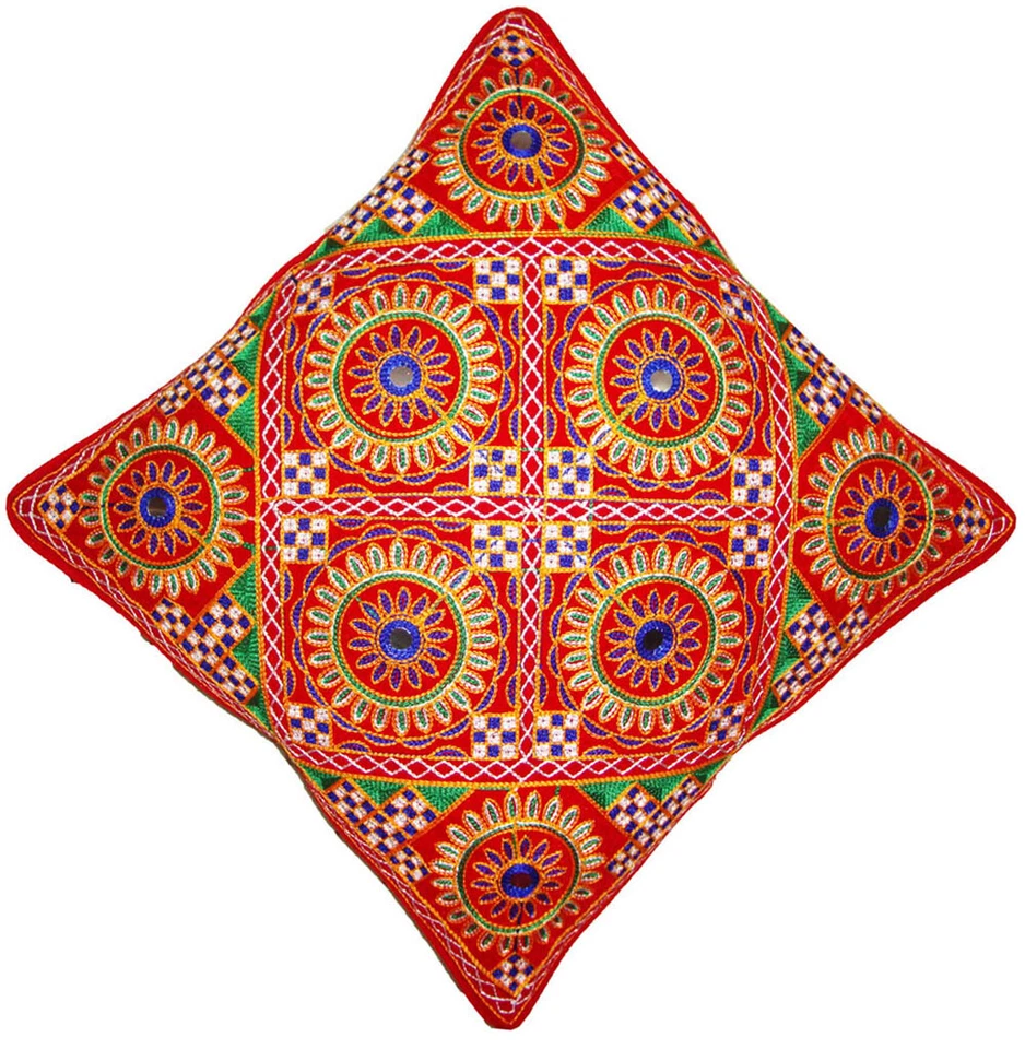 Cushion case pillow cover throw Ethnic hand made ari zari embroider 16" square - Image 3 of 3
