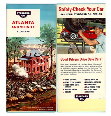 Vintage 1961 Atlanta, Georgia Road Map   Std. Oil of Kentucky (KYSO)