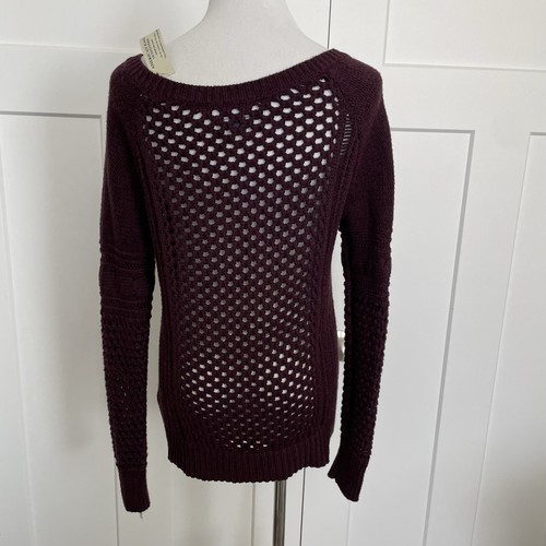American Eagle Womens Sweater Size Small Cable Knit Open Back Maroon New - Picture 4 of 6