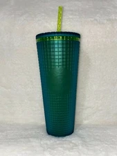 NEW Starbucks 2022 Green Yellow Grid Studded 24oz Tumbler Cold Cup