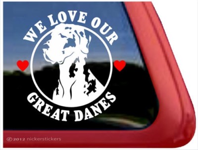 We Love Our Great Danes | Harlequin Great Dane Vinyl Dog Window Decal Sticker