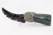 Flint Knapped Obsidian Knife w/Polished Ruby Zoisite Handle & Crushed Pyrite