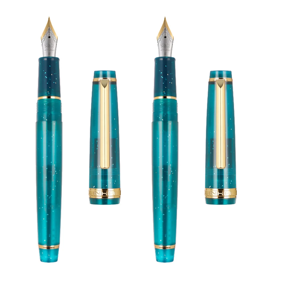 2PCS Jinhao 82 Resin Fountain Pen EF&F Nib , Transparent Green Pot & Golden Clip