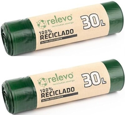 Relevo 100 % recycelte Mülleimer, strapazierfähig 100L, 30 Mülleimerbeutel