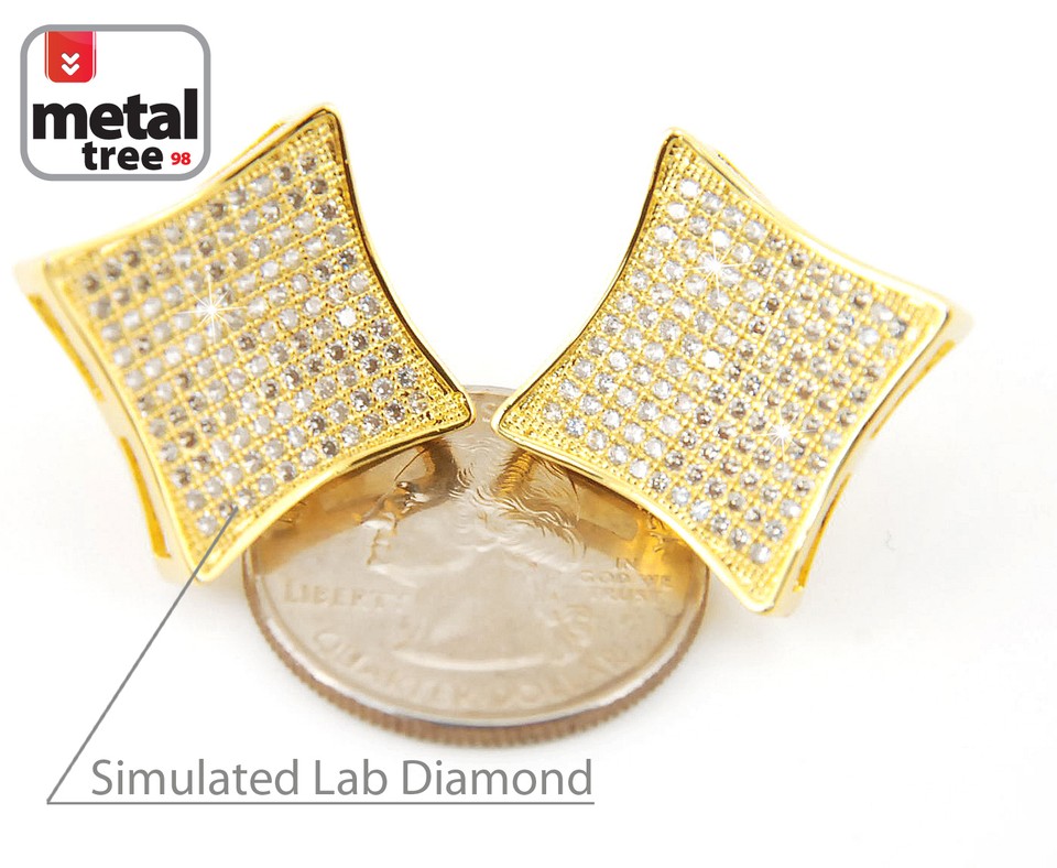 Men's Hip Hop Stud Earrings - 14k Gold Plated XL Square With CZ Stones & Screw Backs 5 thumbnail image