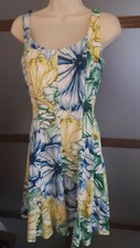 Nine West Dress Blue Green Yellow Watercolor Floral Side Suppots Sz 4 Hourglass