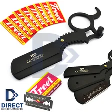 Finger Thumb Design Men Cut Throat Hair Shaver Safety Razor Straight Edge Blades