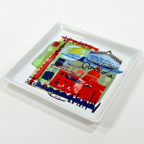 Crate & Barrel TRAVEL - VENICE 5.75" Square Plate Porcelain Italy City 573-666 - Picture 6 of 8