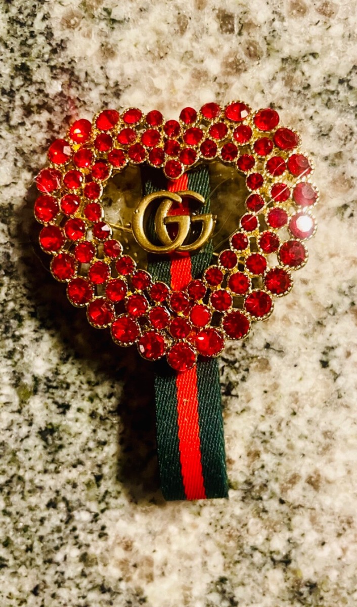 Beautiful Unique Repurposed Gucci Large Red Crystal Heart GG web