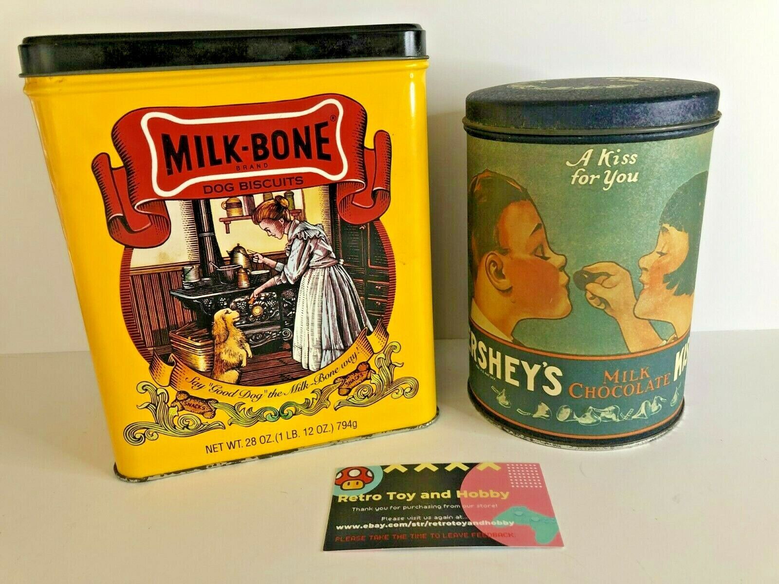 Hersheys Kiss + Milk-Bone Dog Vintage Americana Advertisement Antique Metal Tins