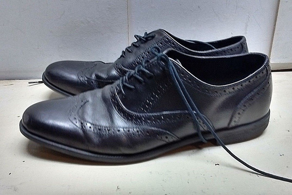 Aston Grey Collection Black Leather Lace Up Oxford Wingtip 