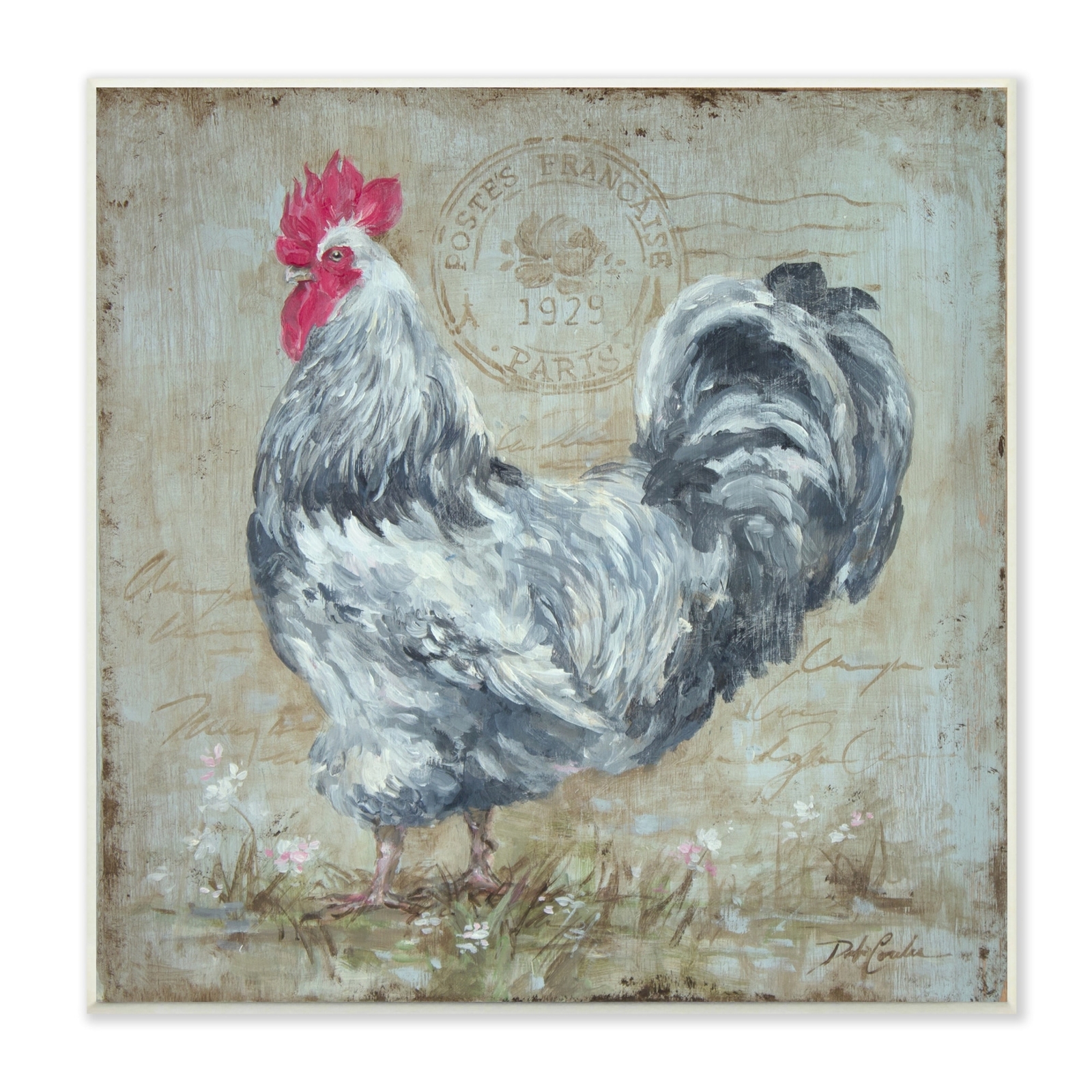 Stupell Vintage Farm Rooster French Parisian Stamp Country Brown 12 x 12