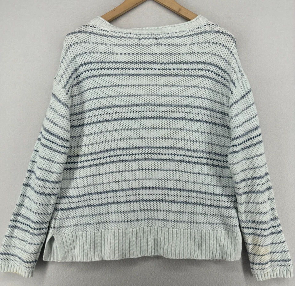 Suéter CHAPS Mujer M Algodón Lino Henley Rayas Jersey Manga Larga Blanco Azul Foto 3 de 4