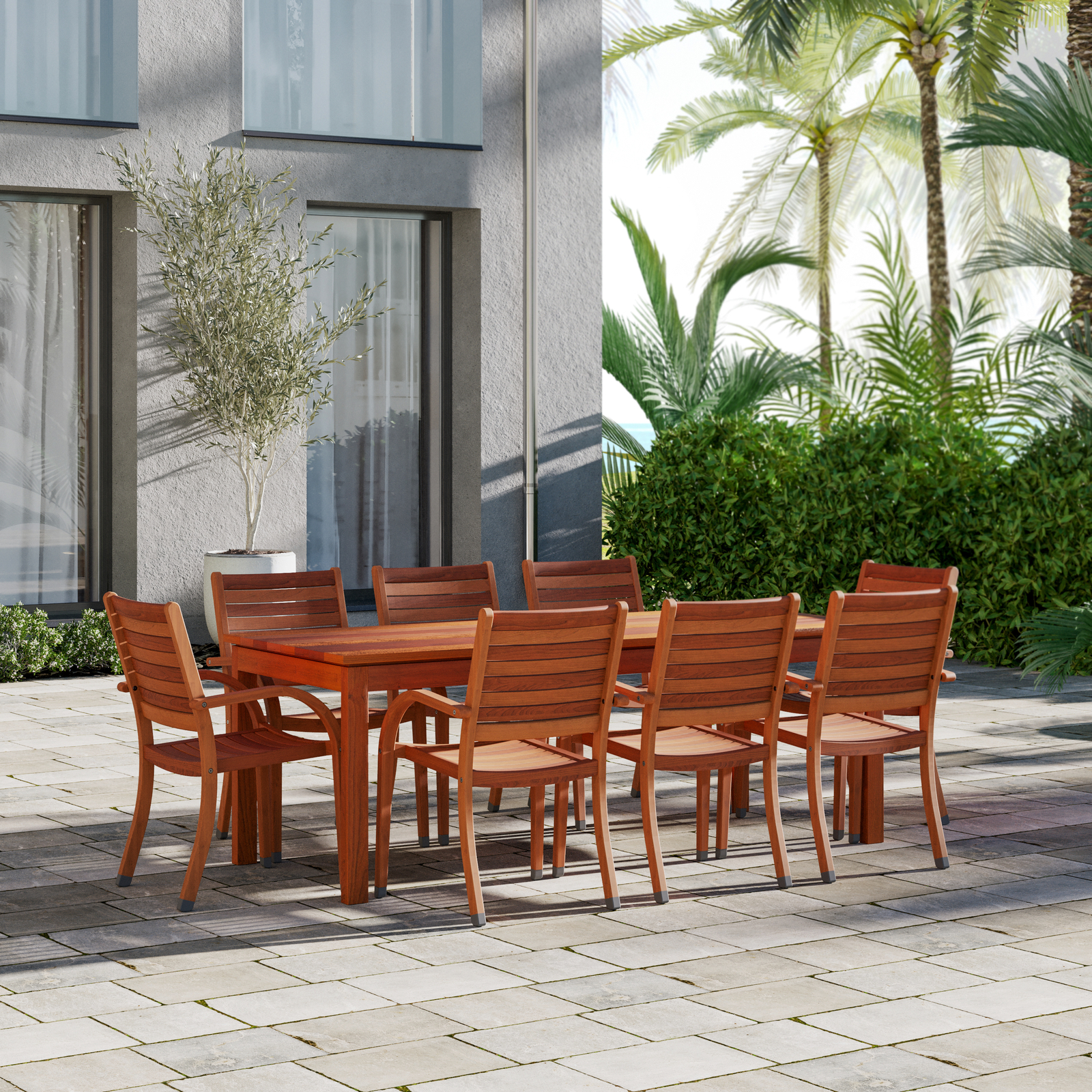 Amazonia Bourges 4-Piece Outdoor Dining Chairs | Eucalyptus Wood | Brown Chairs