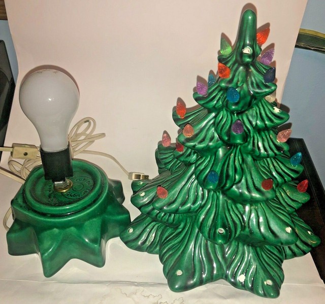 1968 Green Ceramic Christmas Tree w/ Working STAR BASE Vintage 13.5" eBay