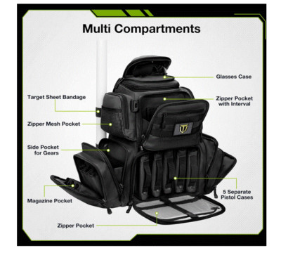 LARGE Tactical Pistol Backpack Gun Bag Shooting Range Firearm Ammo ...