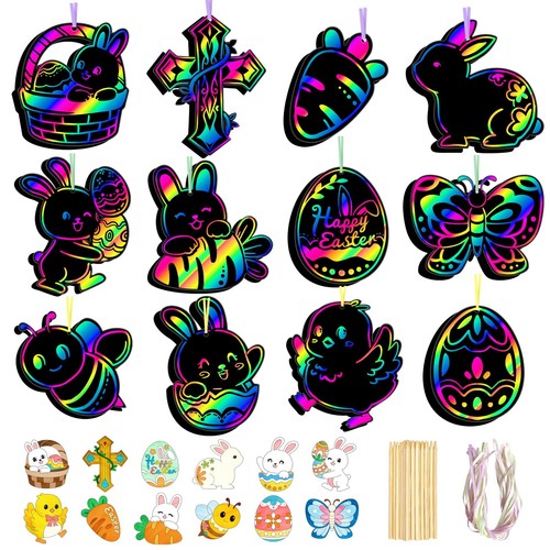 Leesgel Easter Basket Essentials 50Pcs Bunny Scratch Art Set for Kids Basket ...