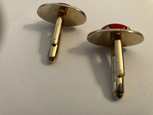 vintage estate RED CABOCHON CUFF LINKS - Picture 2 of 2
