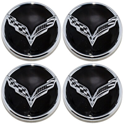 4Pc US Flag Black Chrome Wheel Center Cap Fits 2014-2019 C7 23217059 ...