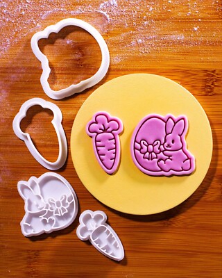 Osterhase Leckereien - Mini 2'' Ausstecher & Stempelset - Hase mit Ei & Karotte