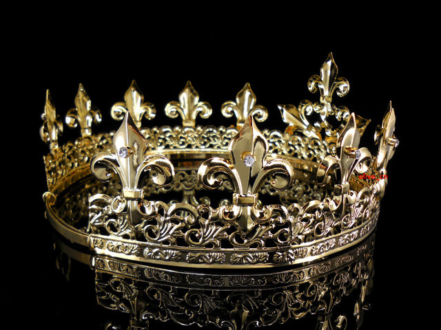 Men's Imperial Medieval Fleur De Lis Gold King Metal Crown 4