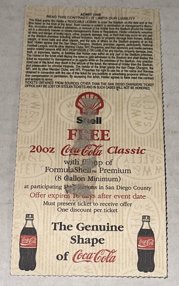 San Diego Chargers NFL Seattle Seahawks Champs Newspaper Ticket Stub 12/3/1995 - Image 2 of 2