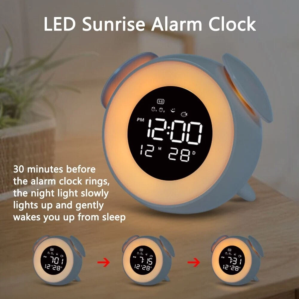 Luz de amanecer reloj despertador luz de música digital alarma dormitorio  escritorio luz