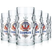 6x Erdinger Weissbräu Bier Krug Glas 0,5l Krug Punktseidel / Isarseidel