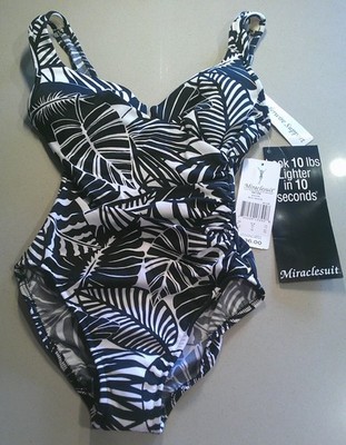 MIRACLESUIT Womens Swimsuit One Piece New Size 8 Black & White Orig $136