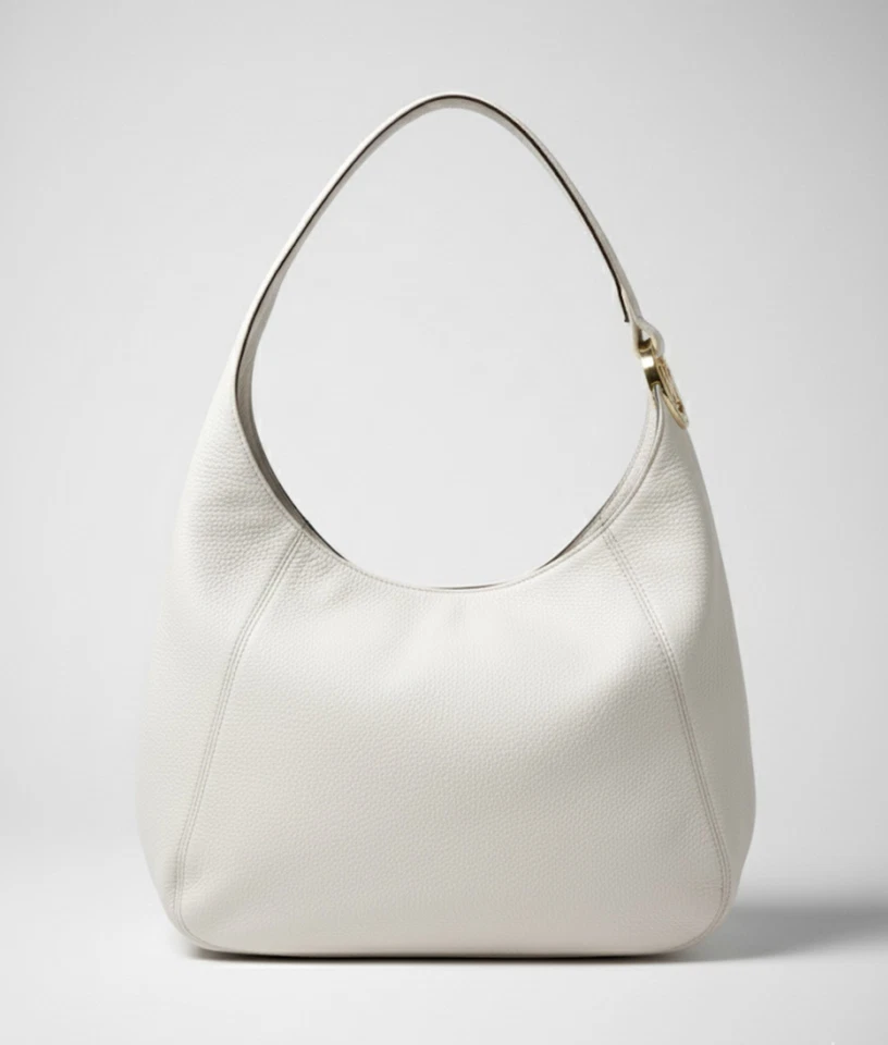 Michael Kors Large Pebbled Leather Hobo Shoulder Bag White Gold MK Logo - Image 2 of 4