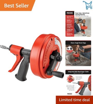 Drain Cleaner Power Spinner Hand Tool Auto-Feed Kink-Resistant Cable