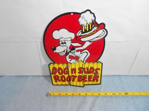 VINTAGE 8 x 11 in DOG N SUDS ROOT BEER SODA POP ADV. SIGN HEAVY METAL   - S 32 B