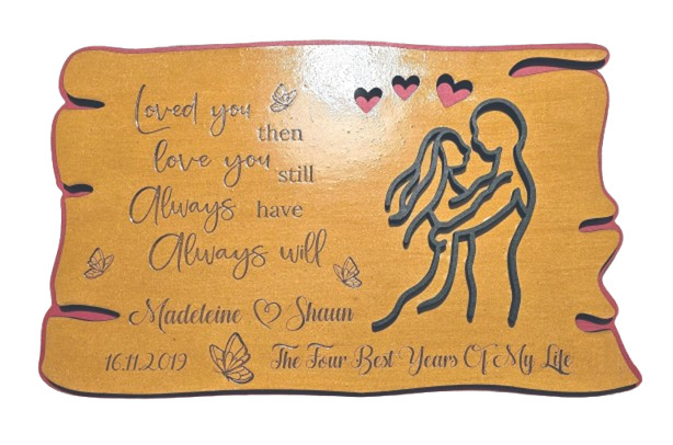 Personalisierte Jubiläumsplakette - Individuelles Wandbild aus Holz - Romantisches Geschenk | Laser