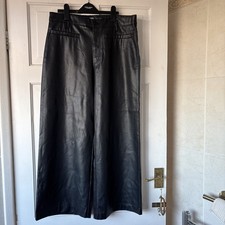 Pantalone Zara donna nero effetto ecopelle cropped gamba larga grande 12