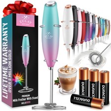 Zulay Powerful Milk Frother Handheld Foam Maker for Lattes Whisk Drink Mixer for