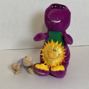 SUPER RARE Barney Plush Toy 8" With Ittsy Bitsy Spider Finger Puppets