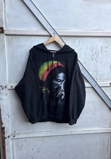Vintage 00s Bob Marley Rasta Reggae Graphic Print Black Hoodie Size XL