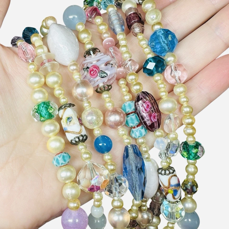 "Collar de cristal con cuentas de pastel de boda italiano vidrio artístico de Murano veneciano ópera 72""" Foto 2 de 4