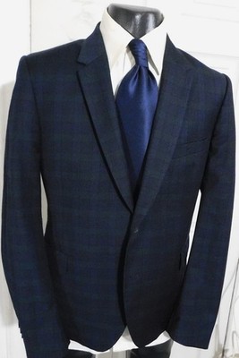 PAUL SMITH SLIM SIZE 42R NAVY & GREEN PLAID 2 BUTTON WOOL SPORTCOAT